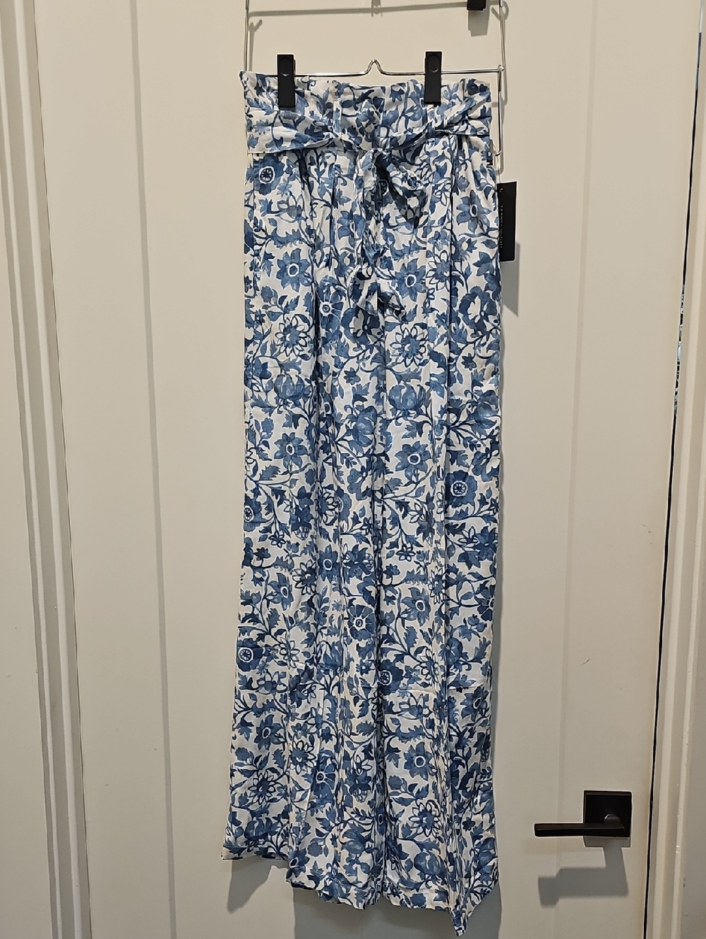 Tommy Hilfiger Blue & White Floral Paperbag Waist Pants